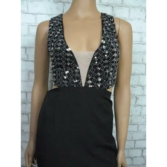 $458 X by NBD Black Beaded Silver Sequin Blanka Dress Cutout X Back XS NWT - Picture 5 of 12